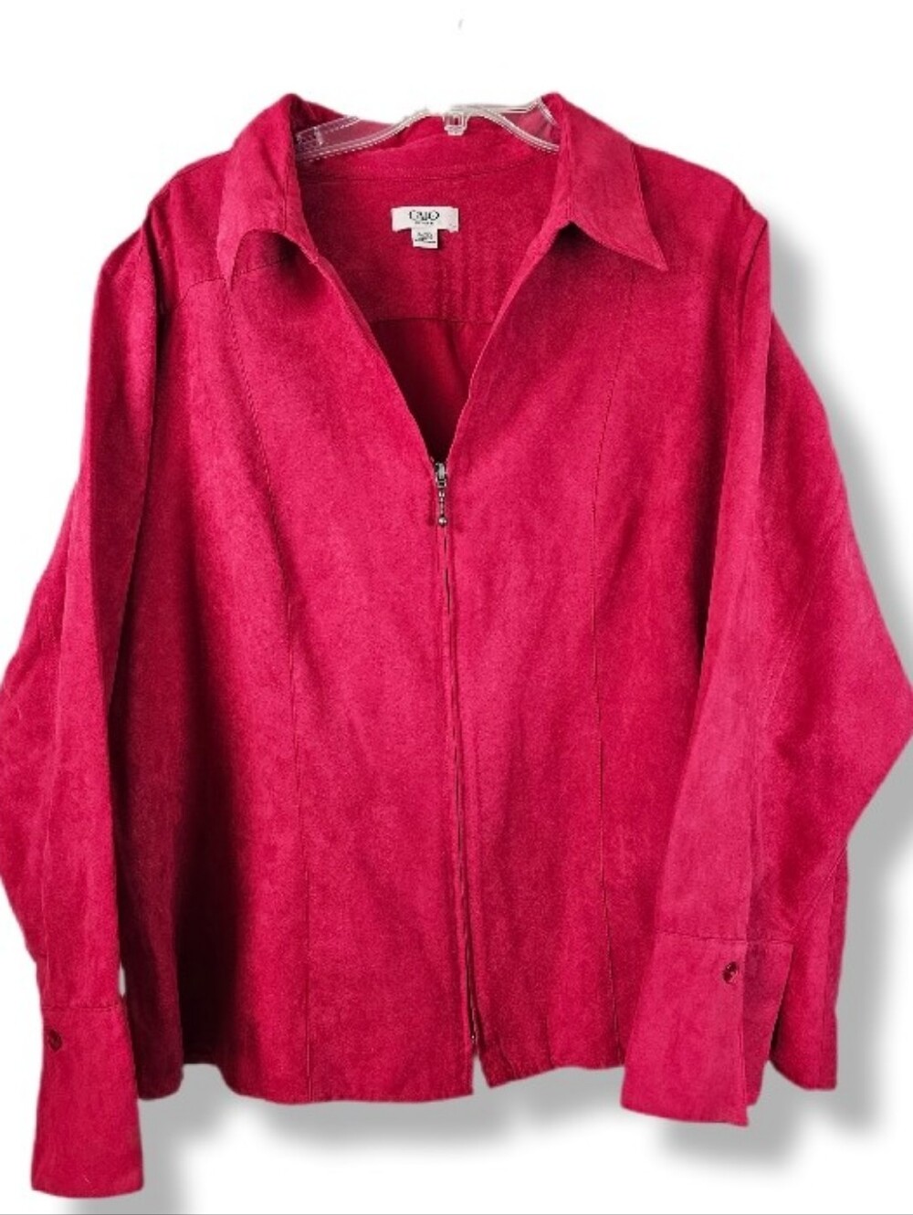 Cato Women's Sz 22/24W Vibrant Pink Faux Suede Zip Front Blouse Workwear Office